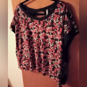 FP Movement by Free People Floral Short Sleeve Top - Black and Red